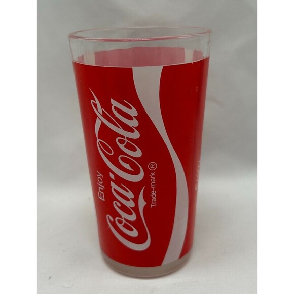 VINTAGE 1980s Coca-Cola Coke Glass Tumbler~Red & White Ribbon Logo 5.25"- 10 oz - Picture 4 of 8